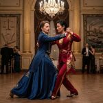 Two women dancing in grand ballroom