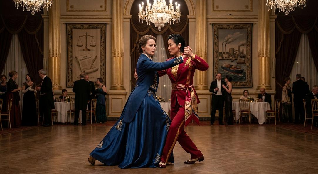 Two women dancing in grand ballroom